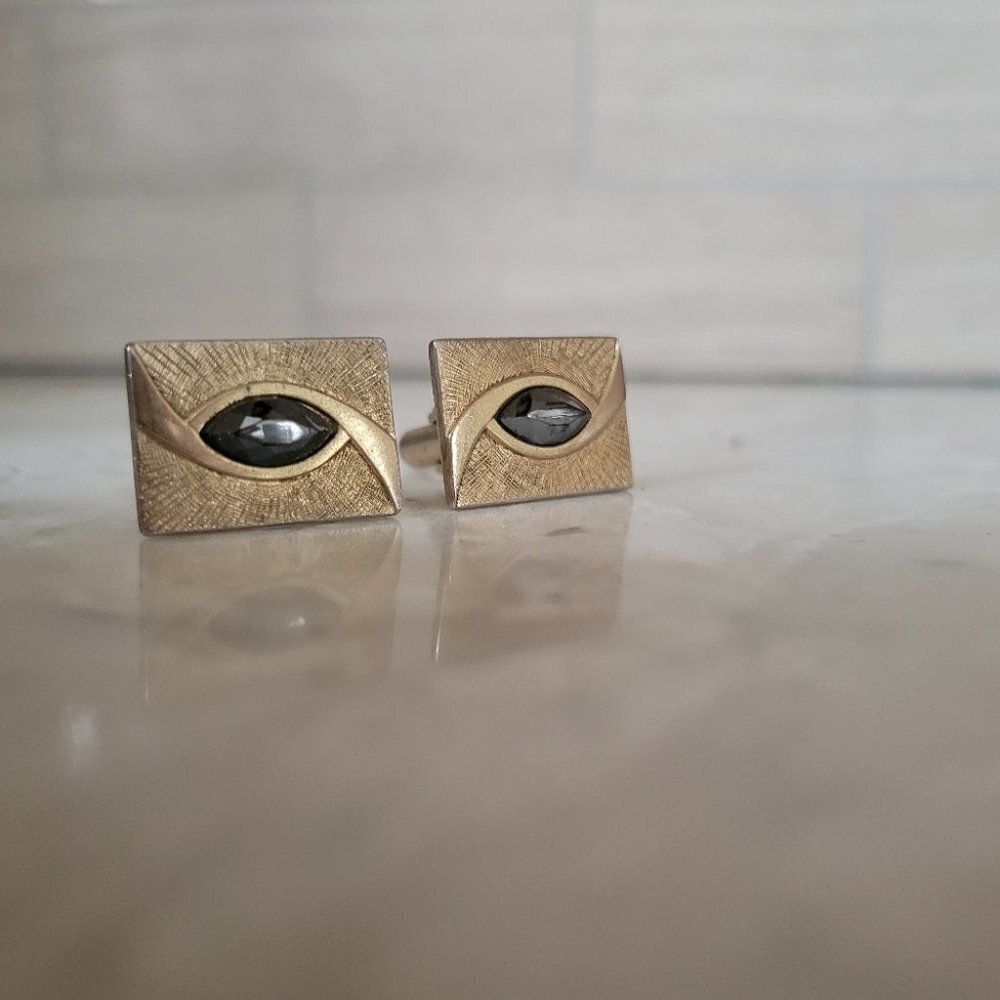Rectangular  Anson Black Hematite Gold Tone Cufflinks